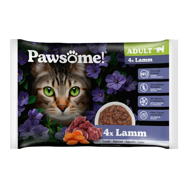 Pawsome Adult Cat 4 x 85 g - jehňečí