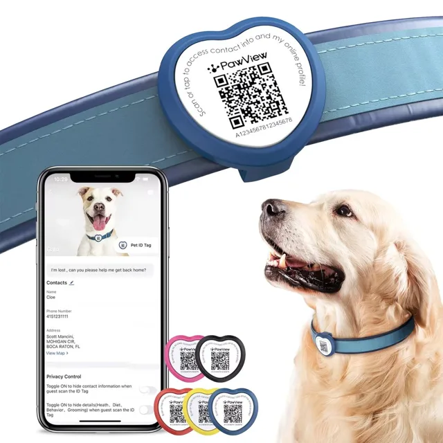 PawView chytrá známka pro psy a kočky srdce - Modrá | P54830