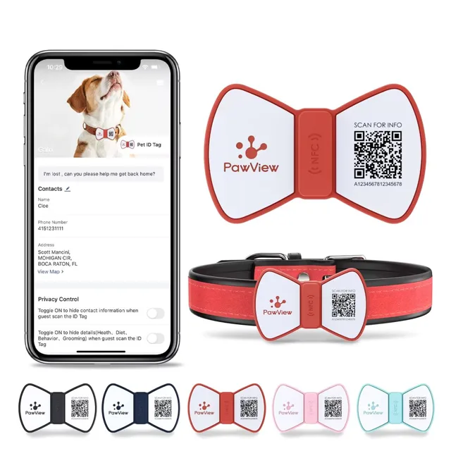 PawView chytrá známka pro psy pánský motýlek - červená | P54836