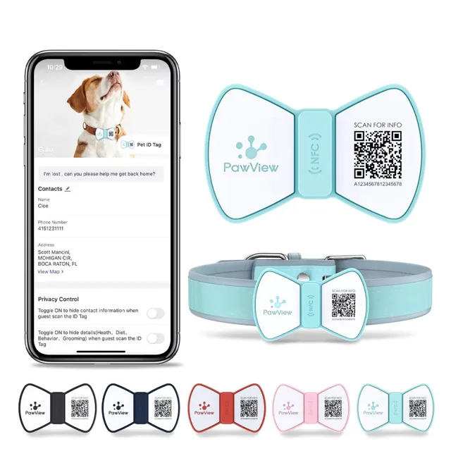 PawView chytrá známka pro psy pánský motýlek - tyrkysová | P54848
