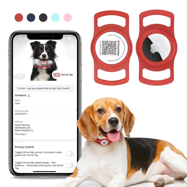 PawView chytrá známka pro psy s držákem na Airtag - červená | P54843