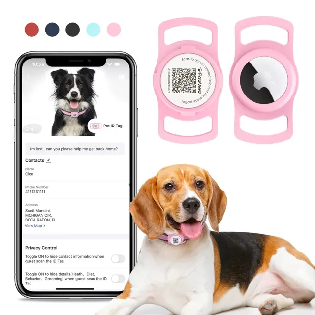 PawView chytrá známka pro psy s držákem na Airtag - růžová | P54845