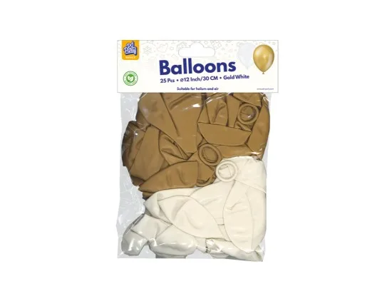 PD Balónky latex bílé zlaté 25 ks