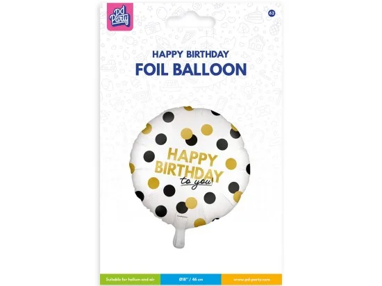 PD Fóliový balónek Happy Birthday puntík zlatý 46 cm