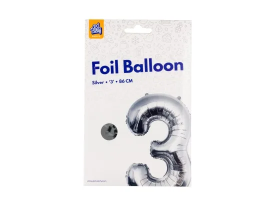 PD Party fóliový balónek č. 3 stříbrná, 86 cm