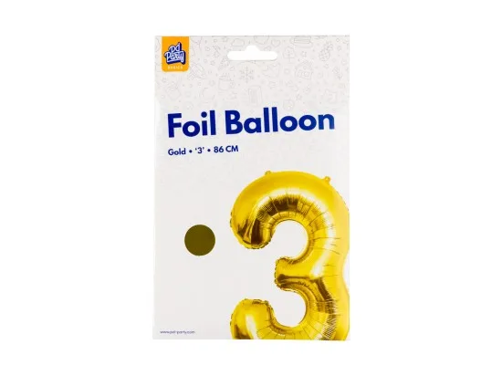 PD Party fóliový balónek č. 3 zlatá, 86 cm