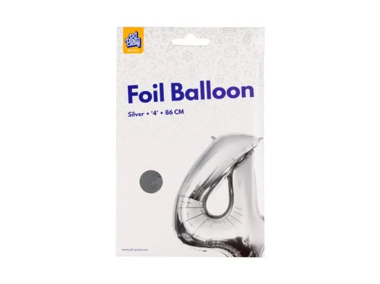 PD Party fóliový balónek č. 4 stříbrná, 86 cm