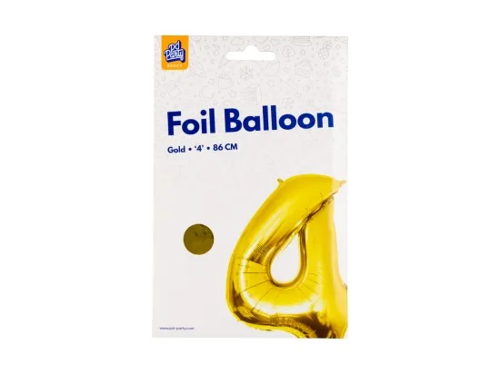 PD Party fóliový balónek č. 4 zlatá, 86 cm