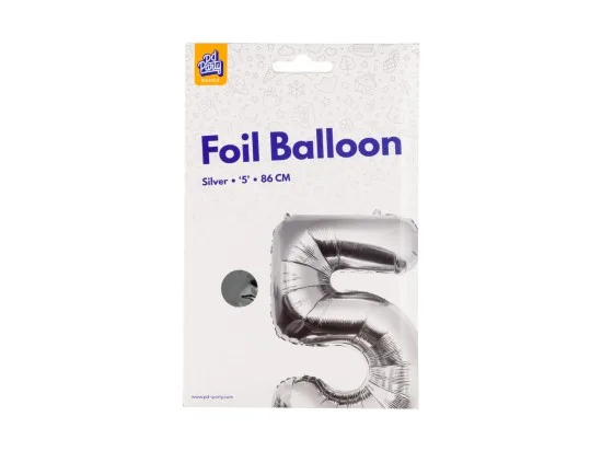 PD Party fóliový balónek č. 5 stříbrná, 86 cm