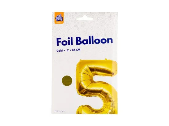 PD Party fóliový balónek č. 5 zlatá, 86 cm