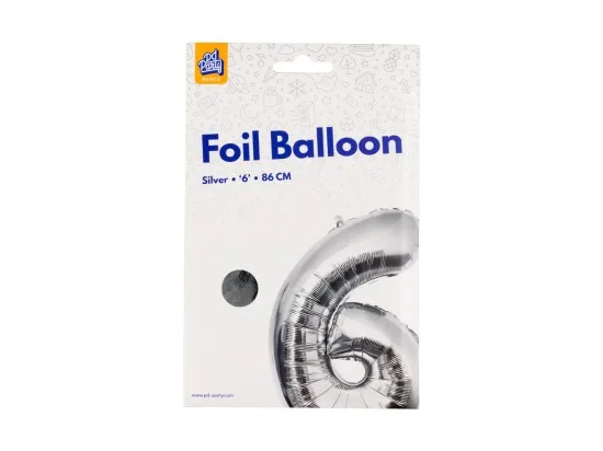 PD Party fóliový balónek č. 6 stříbrná, 86 cm