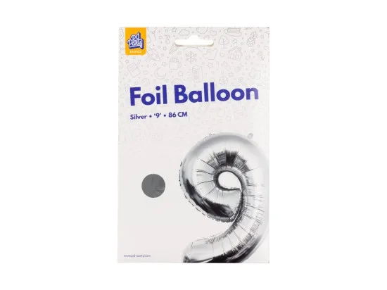 PD Party fóliový balónek č. 9 stříbrná, 86 cm