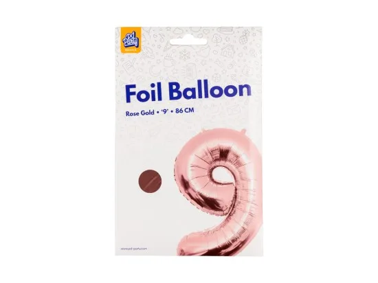 PD Party fóliový balónek č. 9 zlatá růžová, 86 cm