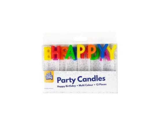 PD svíčky písmena HAPPY BIRTHDAY barevné 2,5cm 13 ks
