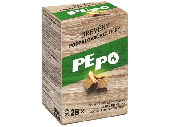 PE-PO dřevěný podpalovač kostičky 28 ks