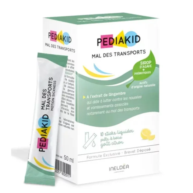 Pediakid Lehké cestování – přírodní sirup na pro děti na žaludek (citronová příchuť), 10 x 5 ml sáčků