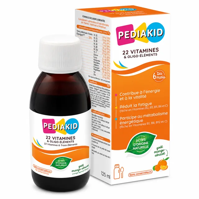 Pediakid Multivitamínový sirup pro děti s minerály (pomerančovo-meruňková příchuť), 125 ml