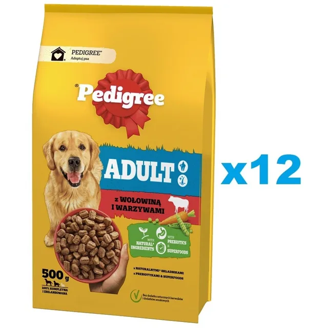 PEDIGREE Adult 12x500 g s hovězím masem a zeleninou, kompletní krmivo pro dospělé psy velkých a středních plemen