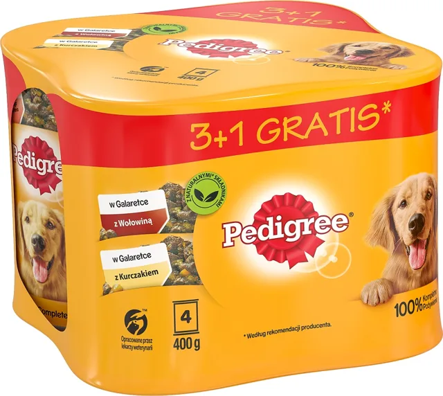 PEDIGREE Adult 3+1 konzerva 4x400 g v želé kuřecí a hovězí maso