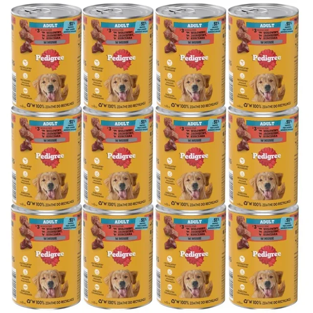 PEDIGREE Adult konzerva 12x400 g mokrá kompletní strava pro dospělé psy se 3 druhy: hovězím, jehněčím a kuřecím, v omáčce