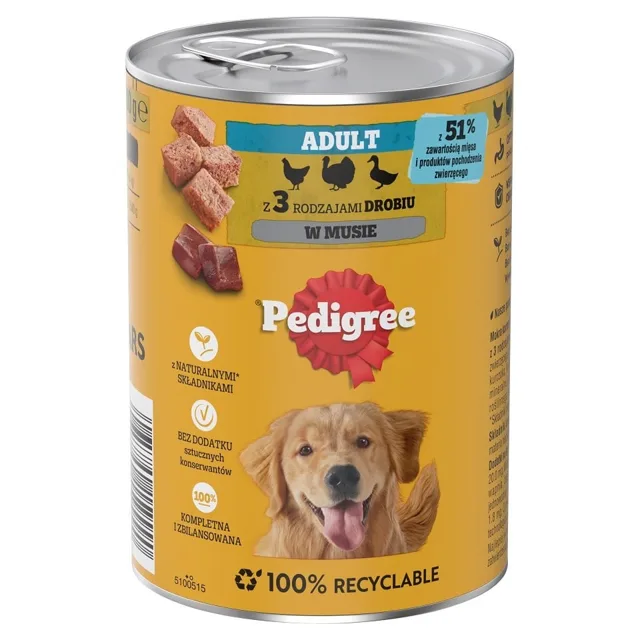 PEDIGREE Adult konzerva 400 g konzerva pro dospělé psy s 3 druhy drůbeže v paštice