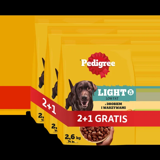 PEDIGREE Adult Light s drůbežím masem a zeleninou 3 x 2,6 kg nízkokalorické suché krmivo pro psy 2+1 ZDARMA