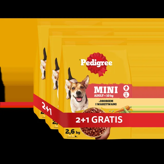PEDIGREE Adult Mini s drůbežím masem a zeleninou 3 x 2,6 kg suché krmivo pro psy malých plemen 2+1 ZDARMA