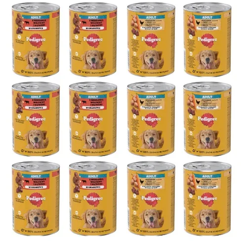 PEDIGREE Adult Mix příchutě 12x400g kuře s mrkví a hovězím masem s játrovou směsí v želé pro psy
