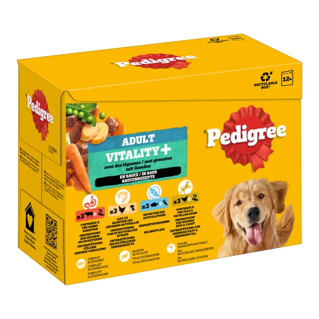 Pedigree Adult Vitality+ kapsičky v omáčce pro psy - výhodné balení: 24 x 85 g (4 druhy)