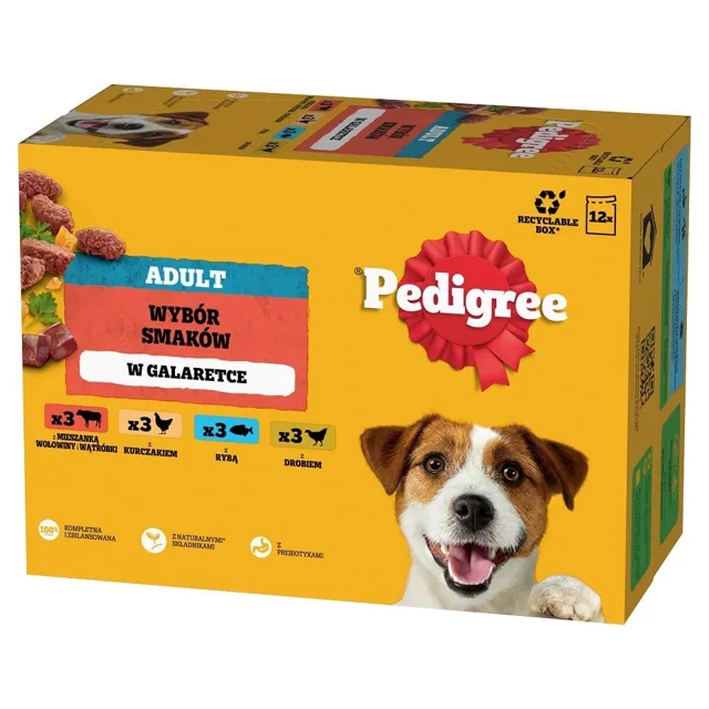 PEDIGREE Adult Výběr Chutí kapsičky 12x100 g mokrá kompletní strava pro dospělé psy s mixem hovězího masa a játry, s kuřetem, s rybou, s drůbežím v želé