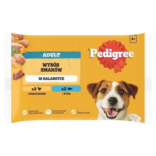 PEDIGREE Adult Výběr Chutí kapsičky 4x100 g mokrá kompletní strava pro dospělé psy s kuřecím masem, s rybou v želé