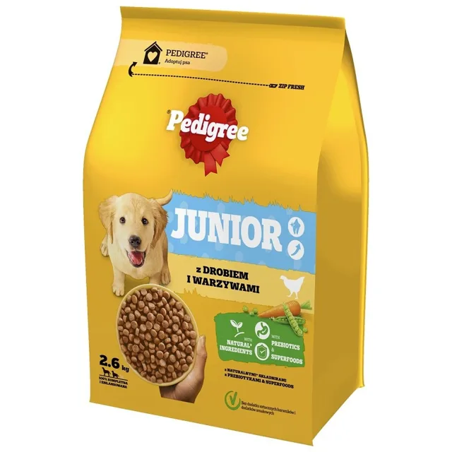PEDIGREE Junior 3x2,6 kg s drůbežím masem a zeleninou, kompletní suché krmivo pro rostoucí psy velkých a středních plemen