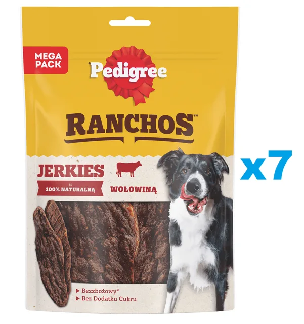 PEDIGREE Ranchos Jerkies 7x180 g bezobilné doplňkové krmivo pro dospělé psy s hovězím masem