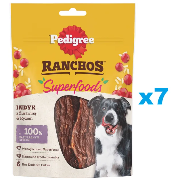 PEDIGREE Ranchos Superfoods 7x70 g doplňkové krmivo pro dospělé psy s krůtím masem, brusinkami a rýží
