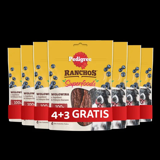 PEDIGREE Ranchos Superfoods s hovězím masem, borůvkami a celozrnnými obilovinami 7 x 70 g 4+3 ZDARMA