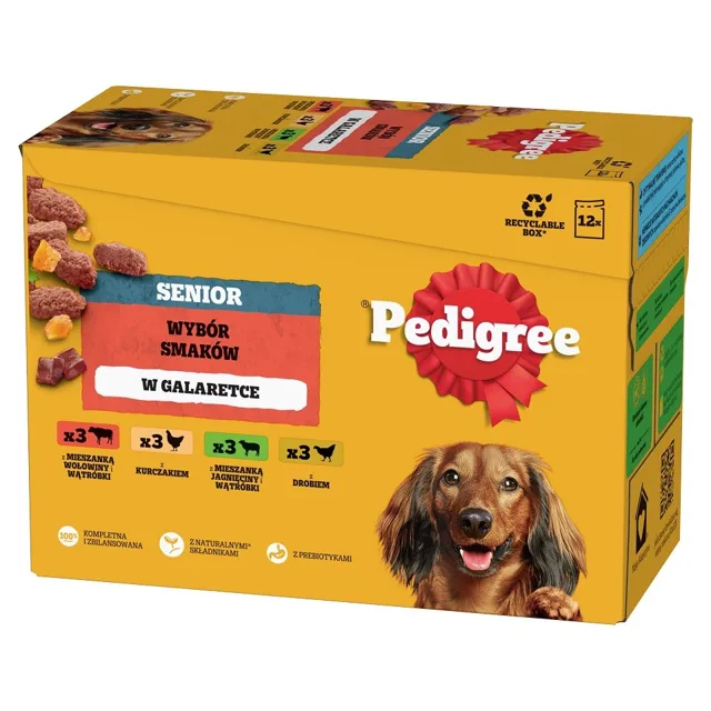 PEDIGREE Senior Mix příchutí kapsičky 12x100 g krmivo pro dospělé psy s kombinací hovězího masa a jater, s kuřecím masem, s kombinací jehněčího masa a jater, s drůbežím masem v želé