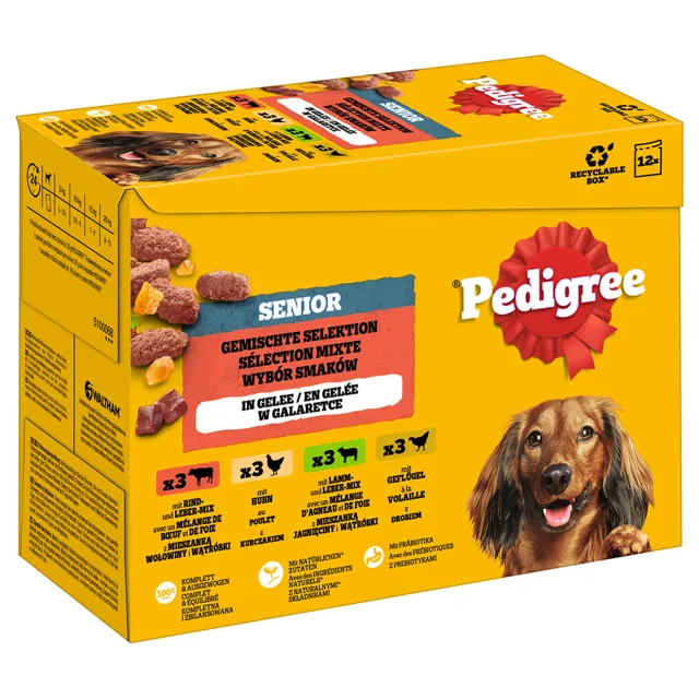 Pedigree Senior Multipack kapsičky - Výběr v želé (4 druhy) 12 x 100 g