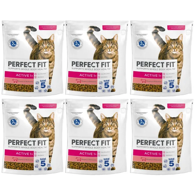 PERFECT FIT Active 1+ 6x750 g kompletní krmivo pro dospělé kočky s vysokým obsahem hovězího masa
