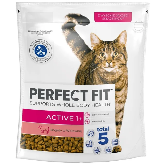 PERFECT FIT (Active 1+) 750g Suché krmivo pro kočky s vysokým obsahem hovězího masa