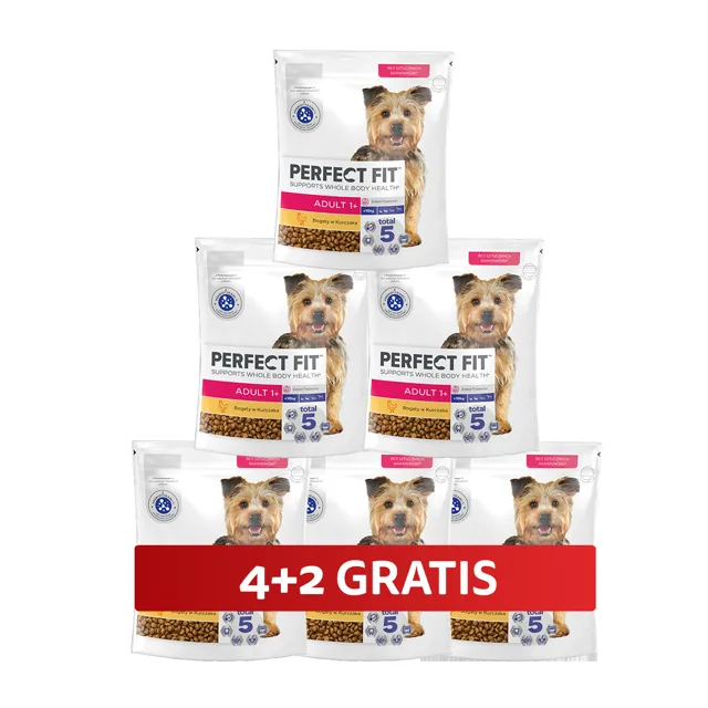 PERFECT FIT Adult 1+ kompletní krmivo pro dospělé psy malých plemen, bohaté na kuřecí maso 6 x 825 g 4+2 ZDARMA