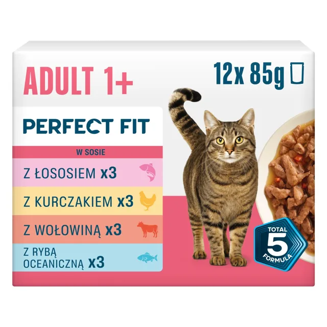 PERFECT FIT Adult 1+ Mix Příchutí 12 x 85g krmivo pro dospělé kočky
