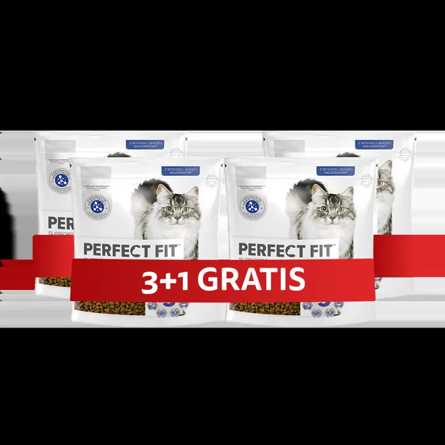 PERFECT FIT Indoor 1+ 4 x 750 g kompletní krmivo pro dospělé kočky bohaté na kuřecí maso 3+1 ZDARMA