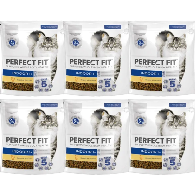 PERFECT FIT Indoor 1+ 6x750 g Kompletní krmivo pro dospělé kočky, bohaté na kuřecí maso