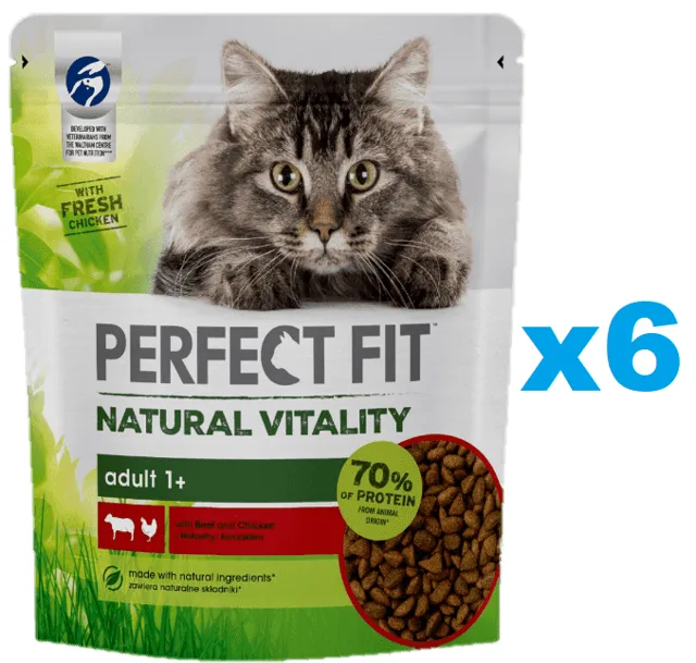 PERFECT FIT Natural Vitality 1+ kompletní krmivo pro dospělé kočky s hovězím a kuřecím masem 6x650 g