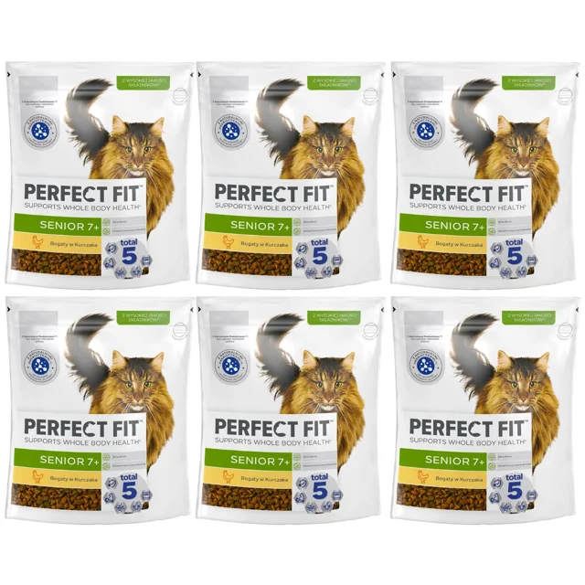 PERFECT FIT Senior 7+ 6x750 g kompletní krmivo pro starší kočky, bohaté na kuřecí maso