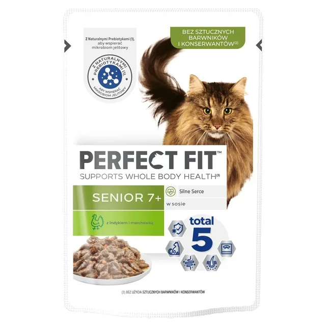 PERFECT FIT Senior 7+ 85g kapsička s krůtou a mrkví v omáčce pro starší kočky