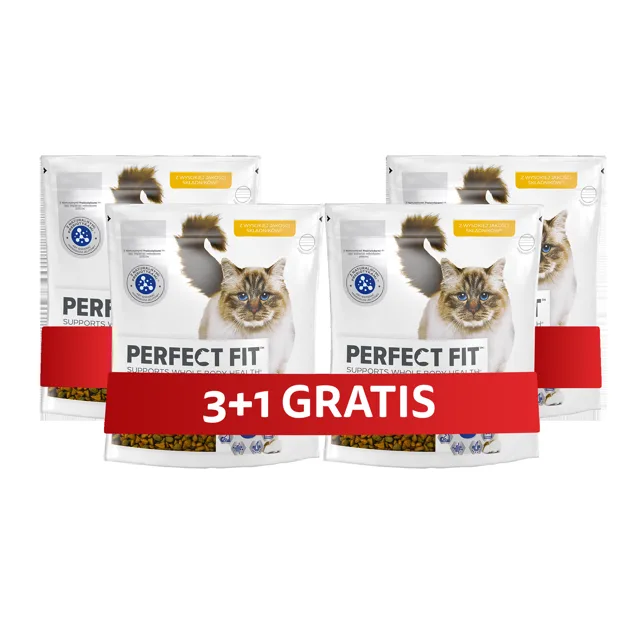 PERFECT FIT Sensitive 1+ 4 x 750 g Kompletní krmivo pro dospělé kočky s vysokým obsahem krůty 3+1 ZDARMA