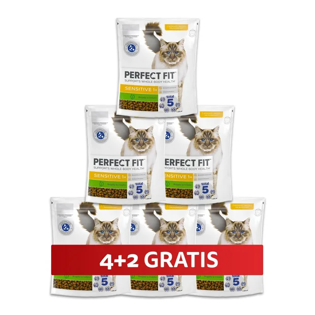 PERFECT FIT Sensitive 1+ 6 x 750 g Kompletní krmivo pro dospělé kočky s vysokým obsahem krůty 4+2 ZDARMA
