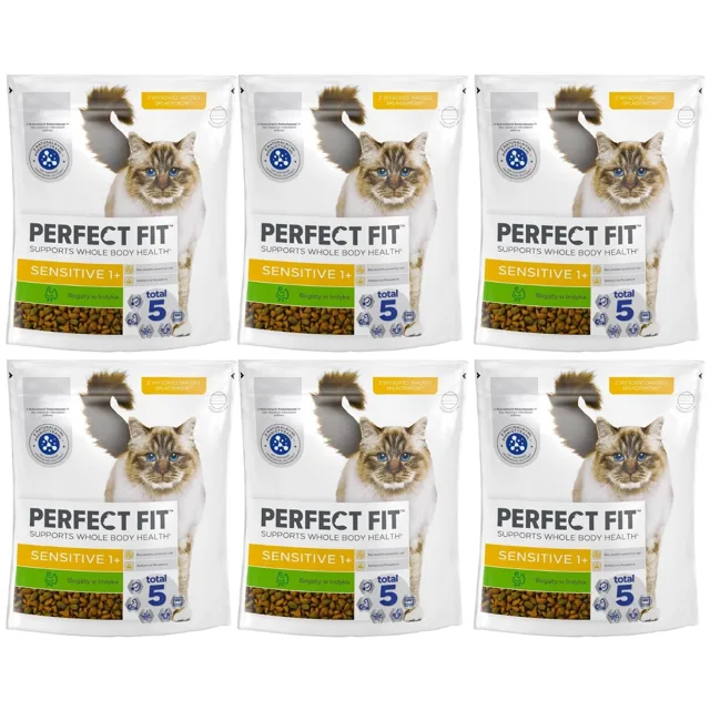 PERFECT FIT Sensitive 1+ 6x750 g Kompletní krmivo pro dospělé kočky, bohaté na krůtí maso