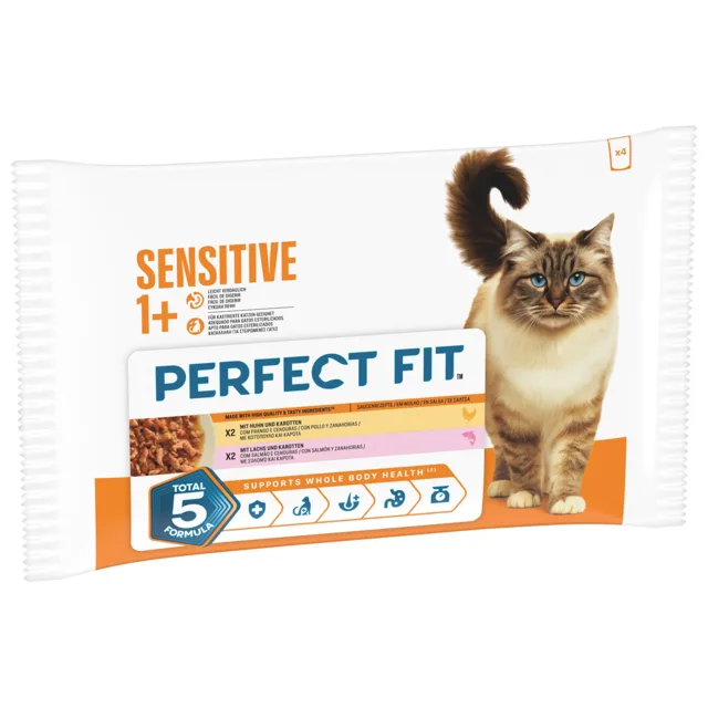 Perfect Fit Sensitive 1+ - kuřecí a losos (4 x 85 g)